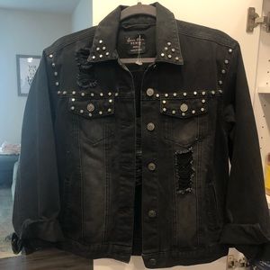 Never worn black distressed jean jacket